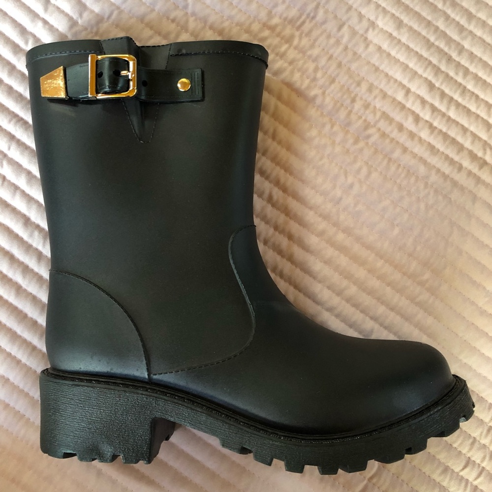 Forever 21 Gold Buckle Rubber Boots